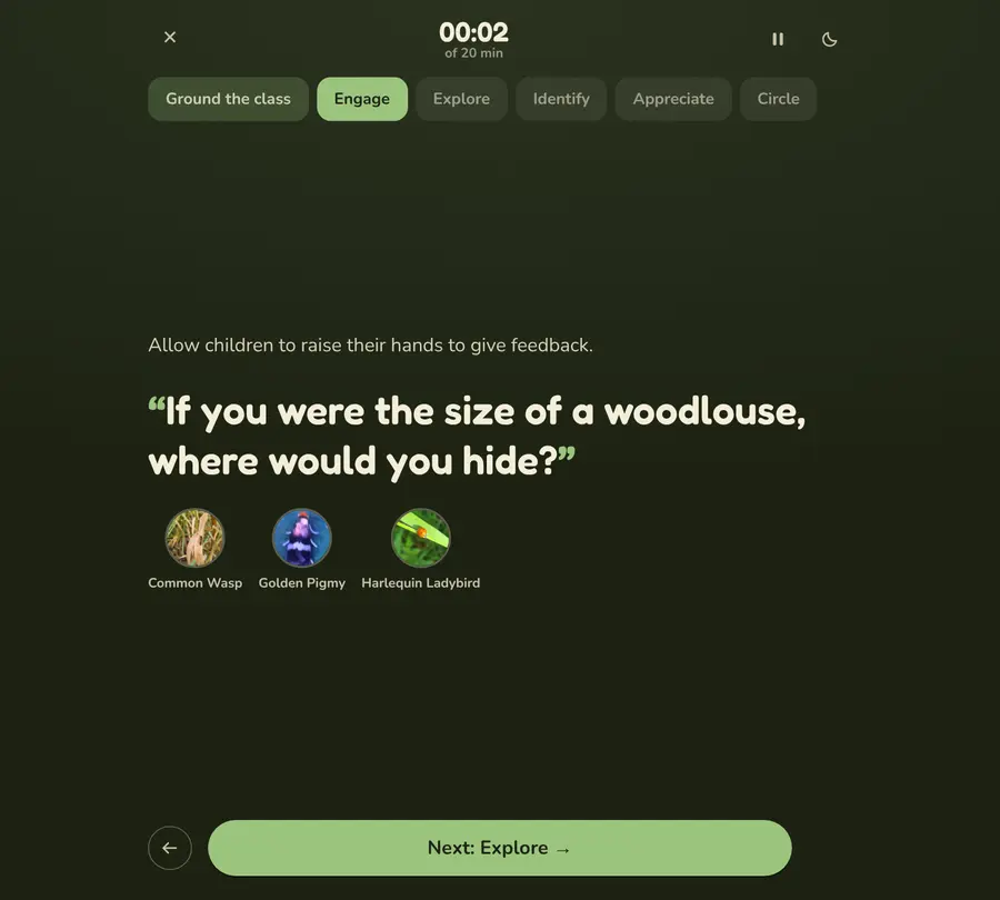 The teacher's view outside: If you were the size of a woodlouse, where would you hide?