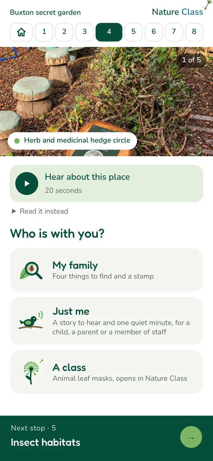 Phone screen at the herb and medicinal hedge circle: a photo, a 20 second story, and the question who is with you